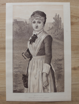 Lithographie Florence Gravier 1885 Priscilla bescheiden einfach süß